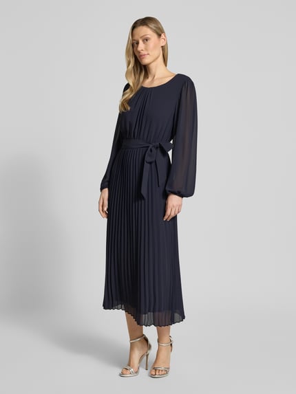 s.Oliver BLACK LABEL Taliowana sukienka casualowa z paskiem w talii do wiązania Granatowy 1