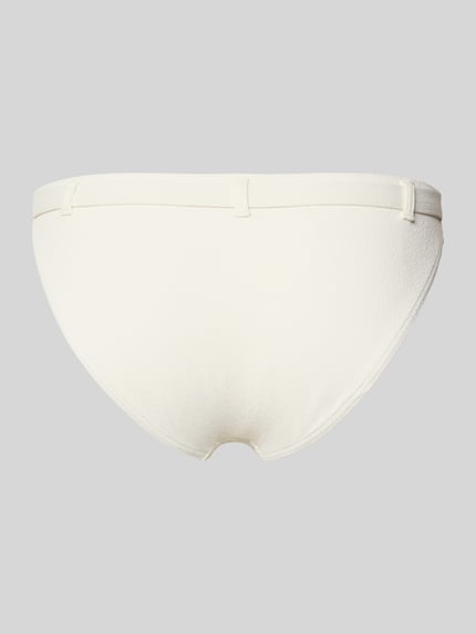 Produktfoto, Bikini-Slip mit Label-Detail Modell 'DITA' von Banana Moon, weiß, strukturierte Oberfläche, Material-Mix mit Stretch-Anteil, körpernaher Schnitt.