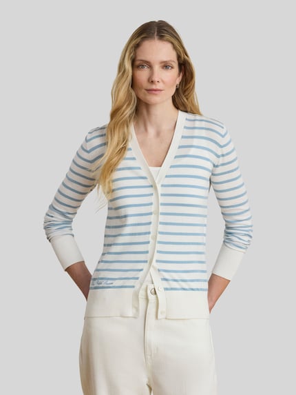 Lauren Ralph Lauren Regular Fit Strickjacke aus reiner Baumwolle Hellblau 4