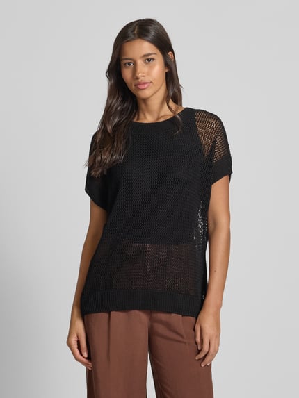 Milano Italy Häkelpullover aus Leinen-Viskose-Mix Black 4