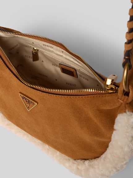 GUESS Torebka ze skóry bydlęcej model ‘AMITA HOBO’ Koniakowy 5