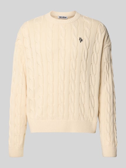 Sweter z dzianiny ze ściegiem warkoczowym i wyhaftowanym logo Shop The Look MANNEQUINE