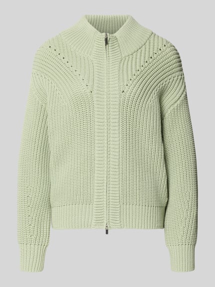 Produktfoto, Regular Fit Cardigan in Strick-Optik mit Lochmuster von Fynch-Hatton aus Baumwoll-Mix, Zweiwege-Reißverschluss, elastische Abschlüsse.