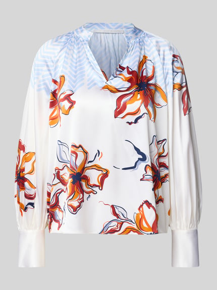 HERZENS Regular fit zijden blouse met tuniekkraag Lichtblauw - 2