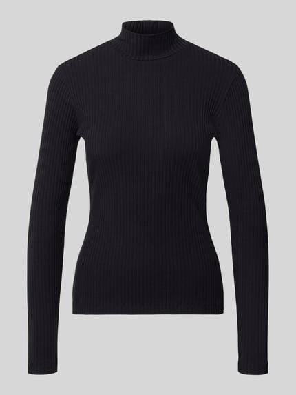 Produktfoto, czarna bluzka z długim rękawem o prążkowanej strukturze, Slim Fit Langarmshirt aus Baumwoll-Mix Modell 'Driza_4' od HUGO, Damski t-shirt