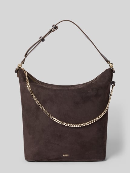 BOSS Umhängetasche mit goldfarbener Schulterkette Modell 'Yelena Hobo' Dunkelbraun 1
