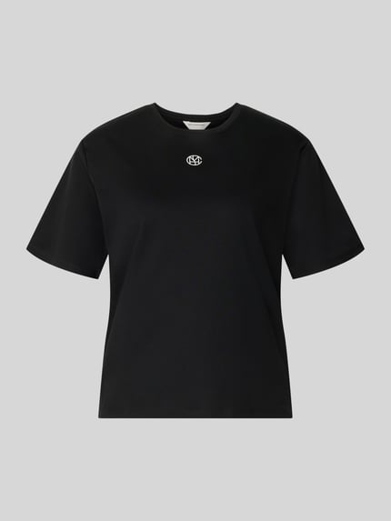 Produktfoto, Regular Fit T-Shirt aus reiner Baumwolle Modell 'Melea' von MSCH Copenhagen, schwarz mit Logo-Print, glatte Struktur