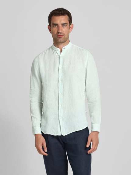 BOSS Orange Regular fit linnen overhemd met opstaande kraag, model 'Race' Lindegroen - 4