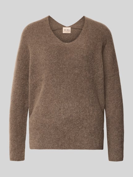 Produktfoto, Strickpullover aus Woll-Mix mit V-Ausschnitt Modell 'THORA' von MOS MOSH in Braun, softer Woll-Mix mit Alpaka-Anteil, Regular Fit, dezente melierte Textur