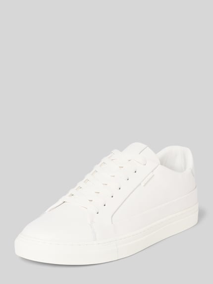 Produktfoto, Sneaker aus echtem Leder mit Logo-Detail Modell 'Cupsole' von PS Poelman in Weiß, abgerundete Passform, Absatzhöhe 3 cm, Schafthöhe 7 cm, Schaftweite 9 cm, glatte Oberfläche, Gr. 44