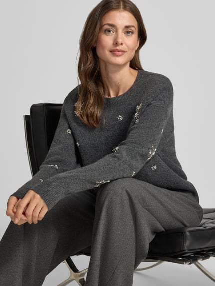 Jake*s Collection Pullover mit Perlenapplikation Modell 'K106-EmbelPull' Dunkelgrau Melange 3