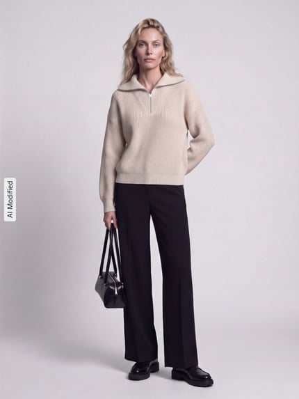 Jake*s Casual Loose Fit Troyer aus reiner Baumwolle Ecru 1