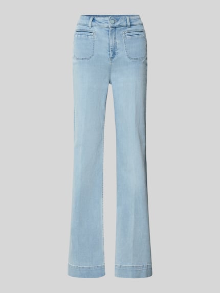 Productfoto, Wide Leg Jeans mit Eingrifftaschen van Christian Berg Woman, lichtblauw, katoenmix met stretch, vijf zakken, rechte pijpen