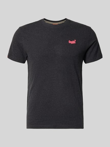 Produktfoto, Regular Fit T-shirt met logostitching van Superdry in donkergrijs, puur katoen, ronde hals, ruglengte bij maat M 69 cm