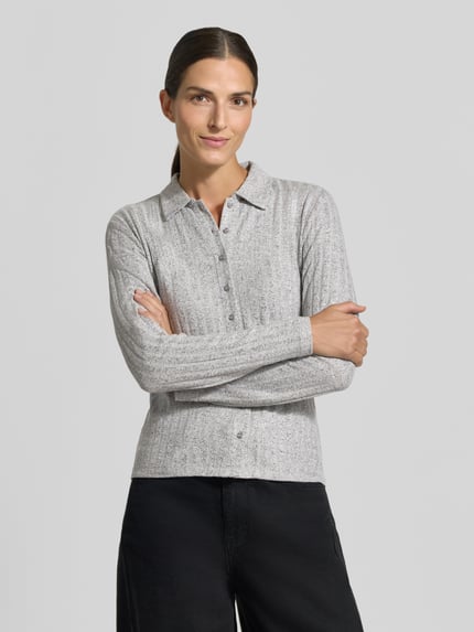 OPUS Langarmshirt mit Hemdkragen Modell 'Sitami' Mittelgrau 4