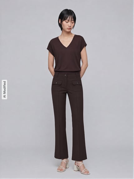 CAMBIO slim fit smalle broek met opgestikte zakken model 'FARAH' Donkerbruin - 1