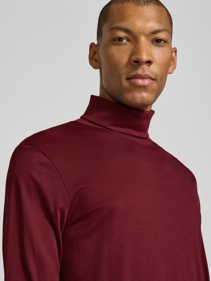 RAGMAN Regular Fit Langarmshirt mit Rollkragen Modell 'Pima' Bordeaux 3