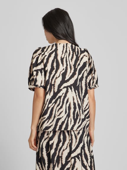 OBJECT Blouse van viscosemix met all-over motief Zwart - 5