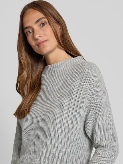 Jake*s Casual Oversized Strickpullover mit gerippten Abschlüssen Silber Melange 3