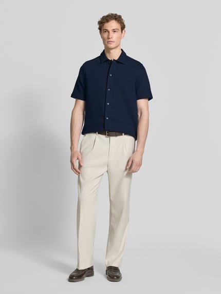 LERROS Regular Fit Freizeithemd mit Polokragen und Strukturmuster Marine 1