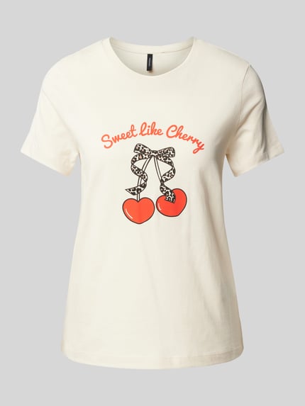 VERO MODA Regular Fit T-Shirt aus reiner Baumwolle Modell 'VANESSA' Offwhite 2