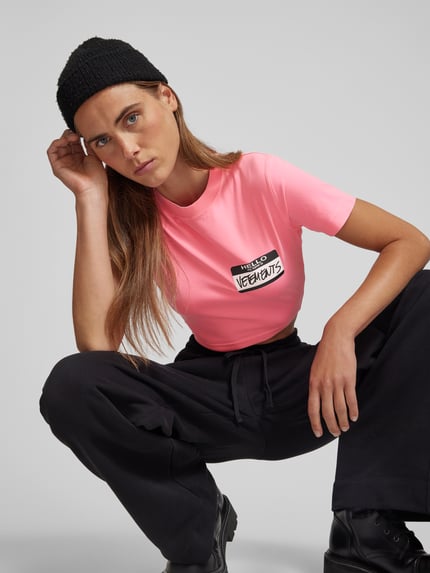 VETEMENTS Kort t-shirt met labelprint Felroze - 3