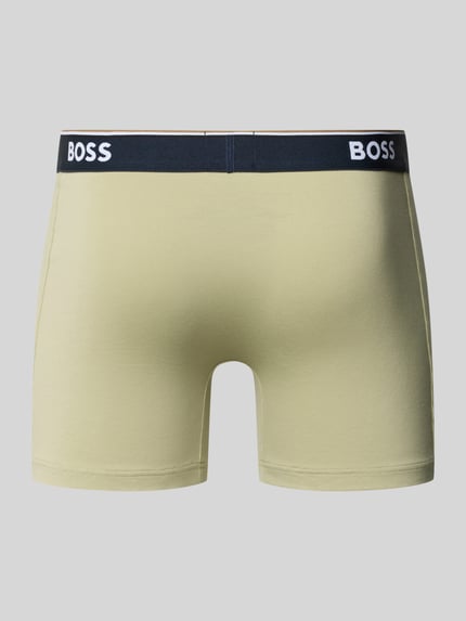 Produktfoto, jasno oliwkowe Trunks aus Baumwoll-Mix im 3er-Pack od BOSS, czarny elastyczny pasek, gładka tekstura, Herren Trunks von BOSS