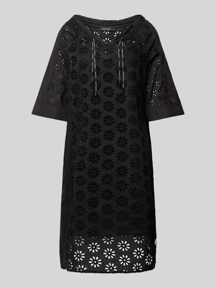 Marc Cain Knielange jurk met broderie anglaise Zwart - 2
