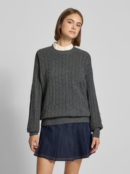 REVIEW Gebreide pullover met kabelpatroon Antraciet gemêleerd - 4