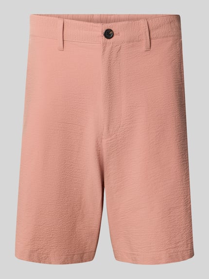 Produktfoto, Regular Fit Bermudas aus Baumwoll-Mix Modell 'KARL' von SELECTED HOMME in Seersucker-Optik mit Gürtelschlaufen und Knopfverschluss, hellrosa, dezente Streifenstruktur
