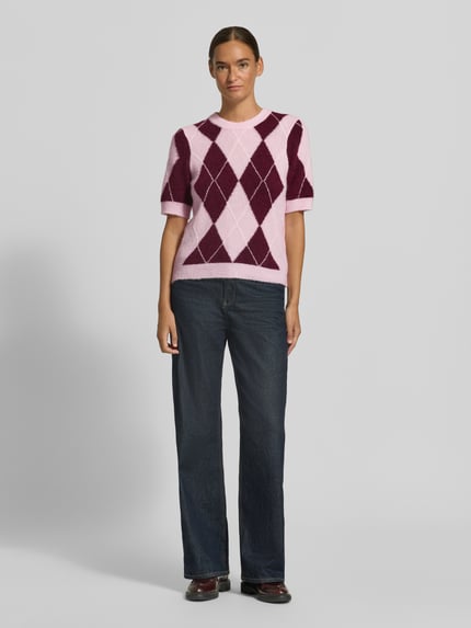 YAS Sweter z dzianiny z mieszanka wełny z rękaw o dł. 1/2 model 'JOHI' Śliwkowy 1