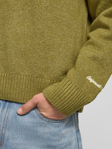 JACK & JONES Sweter z dzianiny z prążkowanymi wykończeniami model ‘NORREBRO’ Oliwkowy 3