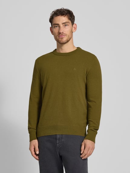Marc O'Polo Sweter z dzianiny o kroju regular fit z mieszanki bawełny i żywej wełny Oliwkowy 4