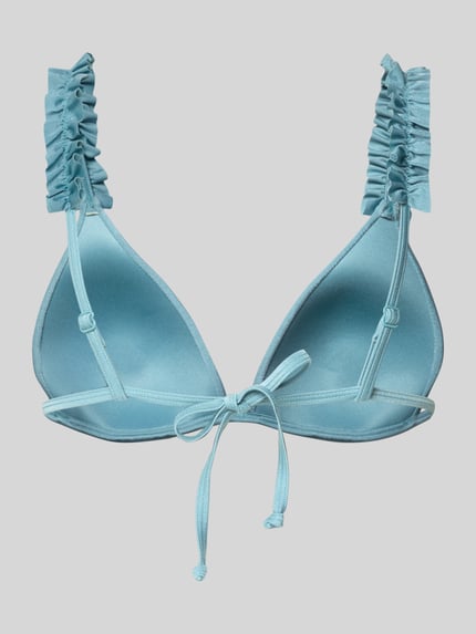 Produktfoto, Bikini-Oberteil mit Rüschenbesatz Modell 'Liora' von LASCANA in Lila mit Elastischer-Material-Mix und verstellbare Träger, seidige Textur.