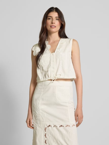STELLA NOVA Regular fit blousetop met V-hals, model 'Elements' Wit - 4
