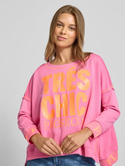 miss goodlife Oversized sweatshirt met ribboorden Felroze - 3