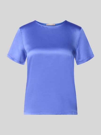 Produktfoto, Regular Fit Bluse aus Satin von Christian Berg Woman Selection in leuchtendem Blau, glatte Textur, Rundhalsausschnitt, kurzärmelig