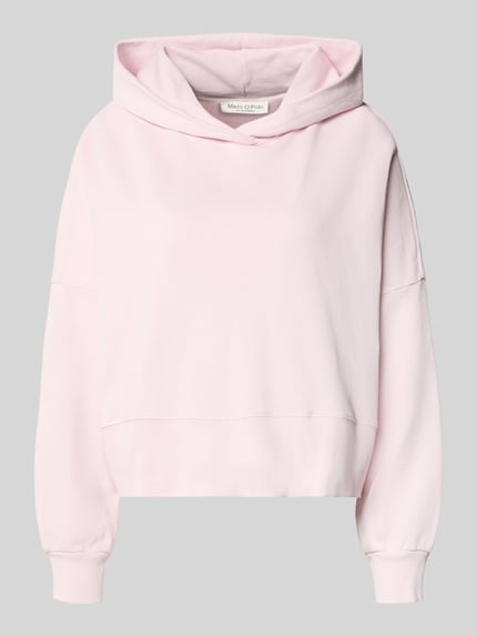 Produktfoto, Relaxed Fit Hoodie aus reiner Baumwolle von Marc O'Polo in Rosa, einfarbig, Sweatmaterial mit gerippten Abschlüssen und Kapuze.