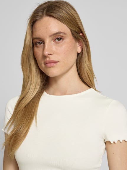 Jake*s Casual T-Shirt mit Muschelsaum Offwhite 3