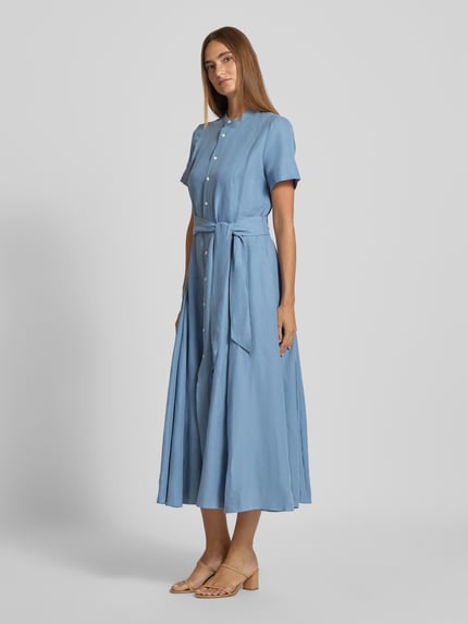 Polo Ralph Lauren Getailleerde midi jurk van een mix van zijde en linnen met katoen Bleu - 1