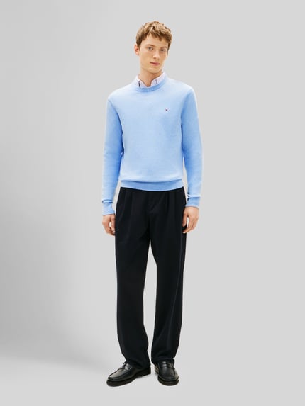 Tommy Hilfiger Sweter o kroju regular fit z mieszanki bawełny i kaszmiru Jasnoniebieski 1