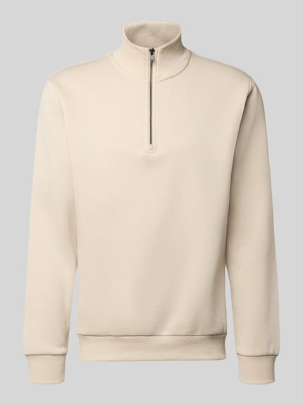 Produktfoto, Regular Fit Sweatshirt mit Troyer-Kragen Modell 'Bradley' von Jack & Jones in Beige, glatte Struktur, elastische Abschlüsse, Baumwoll-Materialmix