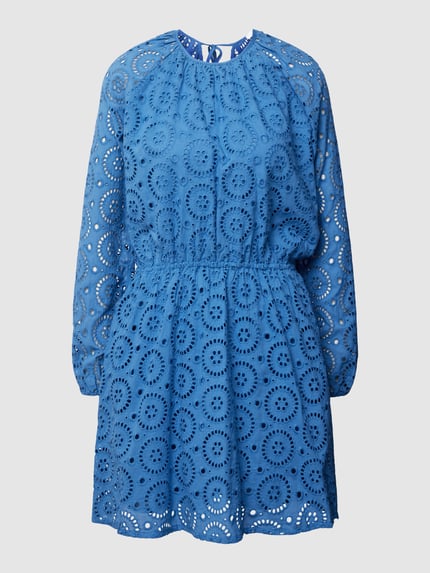 Jake*s Casual Knielanges Kleid aus Baumwolle mit Lochstickerei Jeansblau 2