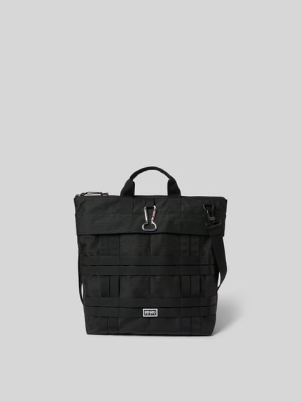 Productfoto, Tote Bag met korte draaghengsel van Kenzo, zwart, ritsvak, verstelbare schouderriem, labeldetails, lus met karabijnhaak, 45x42x11 cm
