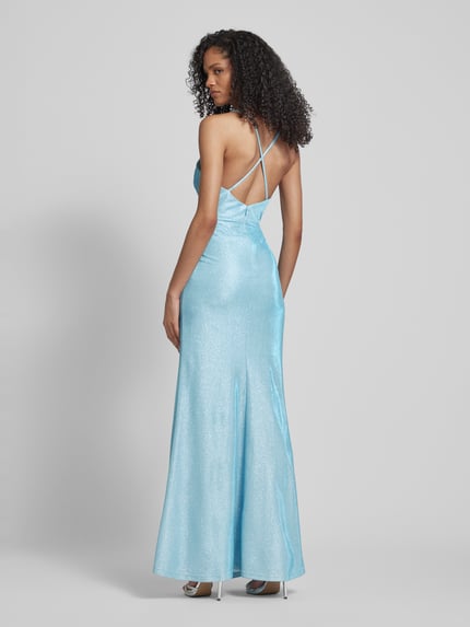 LUXUAR FASHION Sukienka wieczorowa z efektowną przędzą Błękitny 5