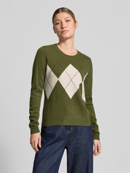 Christian Berg Woman sweter z dzianiny w kroju slim fit z mieszanki kaszmiru z okrągłym dekoltem Ciemnozielony 4