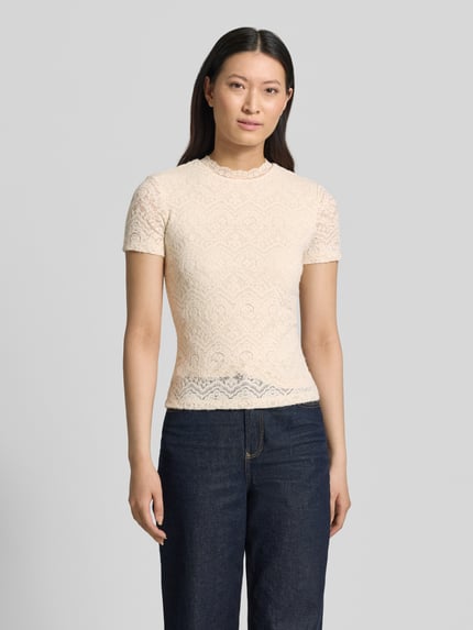 Jake*s Collection T-Shirt aus Spitze mit Rundhalsausschnitt Ecru 4