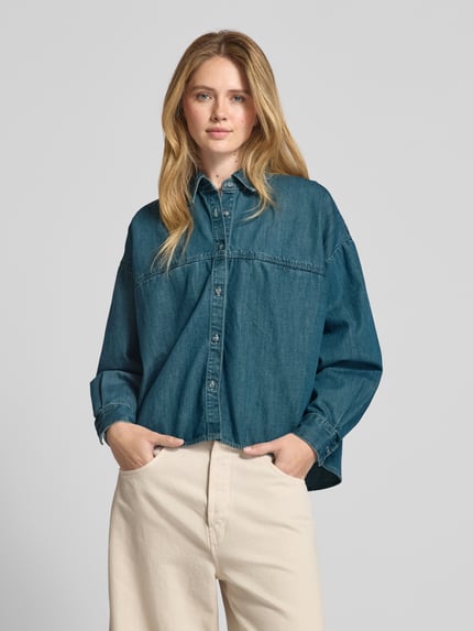 American Vintage Relaxed Fit Jeansbluse mit Hemdblusenkragen Modell 'OZYR' Blau 4