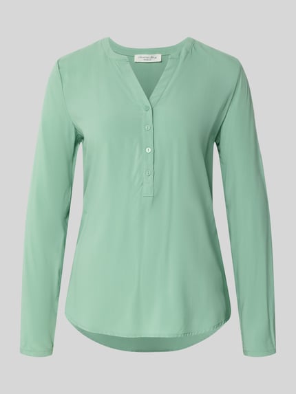 Produktfoto, Regular Fit Bluse aus reiner Viskose mit Tunika-Ausschnitt von Christian Berg Woman in mintgrün, Knopfleiste, langärmelig