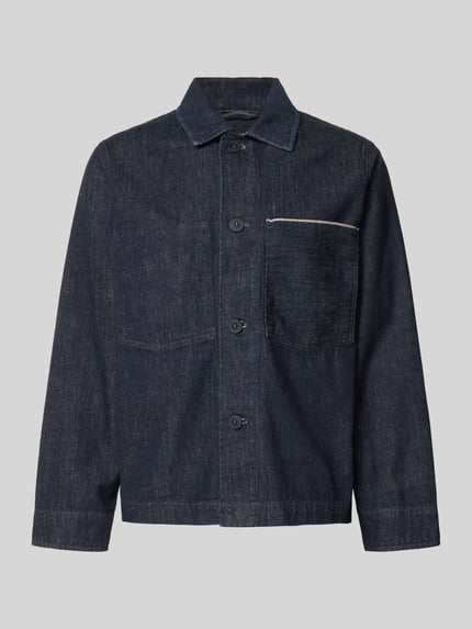 Produktfoto, Straight Fit Jacke aus reiner Baumwolle von ANNARR, krój regular fit, tkanina stylizowana na denim, kieszeń na piersi, listwa guzikowa, długość tyłu w rozmiarze M: 62 cm